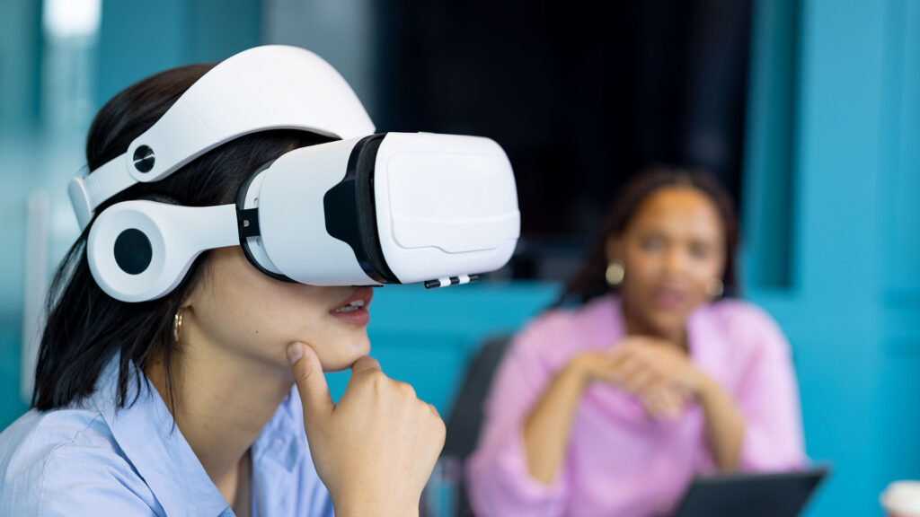 Student using VR headset during a practical assessment